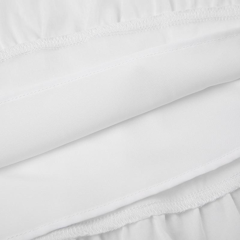 Women's White Tiered Long Skirts Drawstring Elastic Waist Solid Color Ruched Midi Skirts Side Split Fitted Cotton Fabric Basic Chic Style