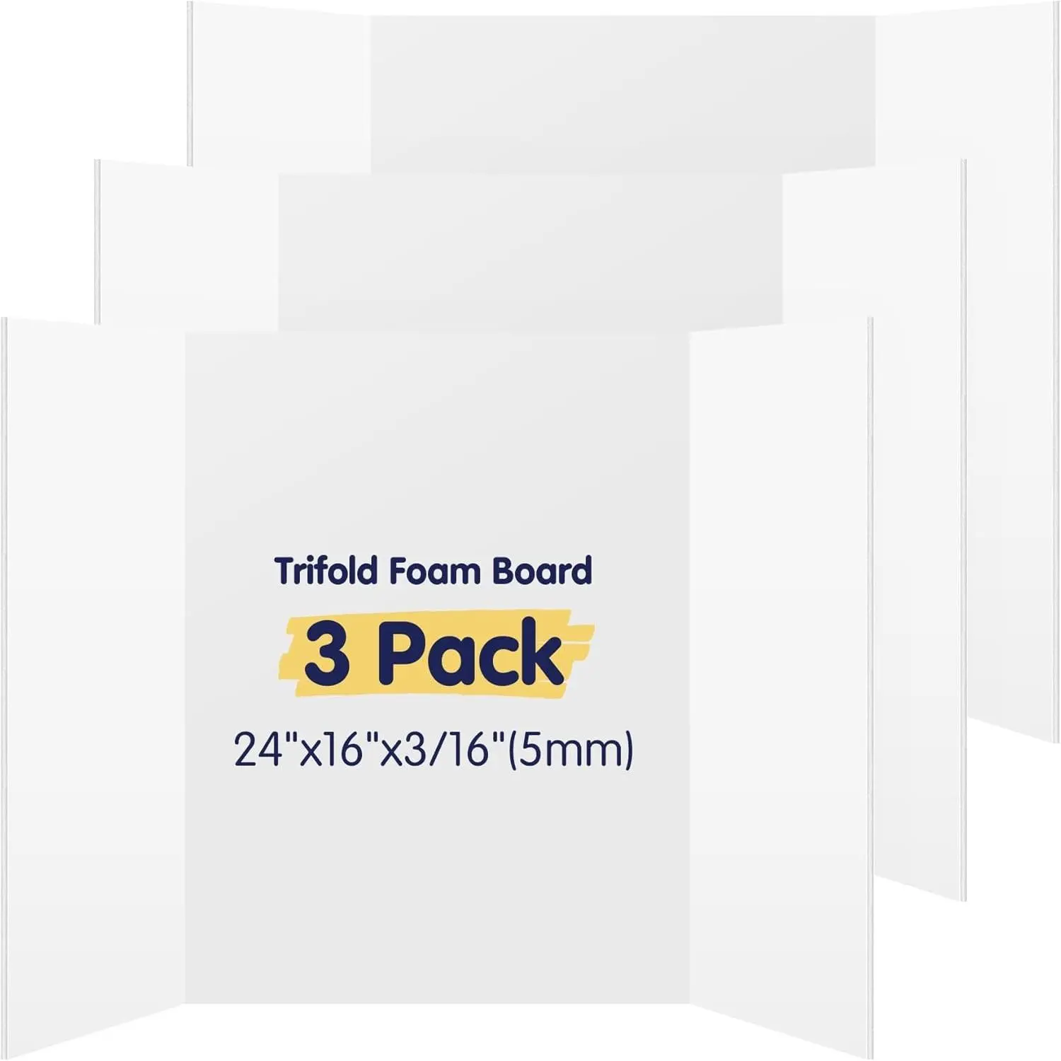 3 Pack White Trifold Poster Board 24" x 16" Foam Core, Small Tri Fold Foam Poster Boards for Presentations, Science Fair Display, Photo Display, Office & School Projects, Event Exhibitions