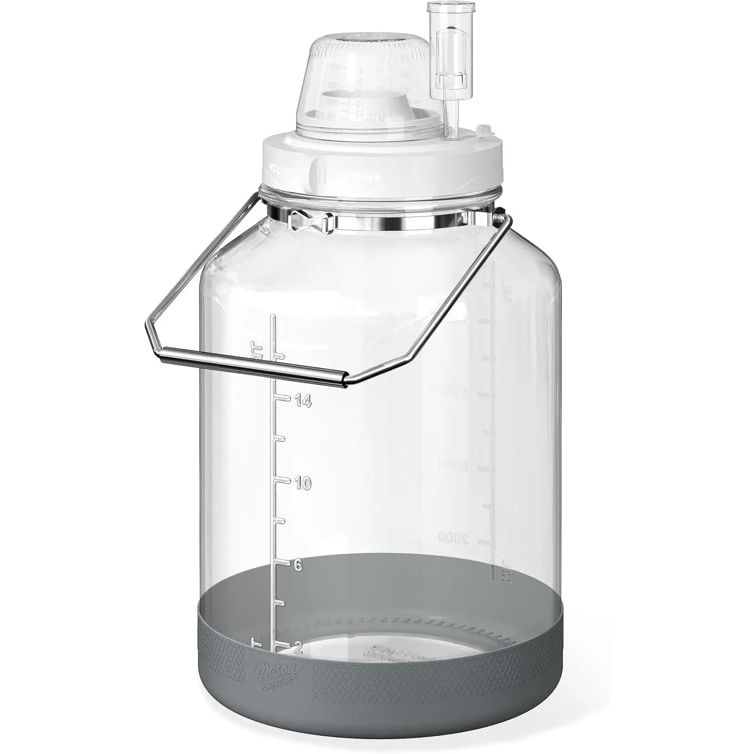 5 Gallon Glass Fermentation Jar with Wide Mouth, Stainless Handles, 1 Pack | Airtight Seal, Airlock Included, Quart & Liter Marks, 5 Gallon Glass Water Jug & Carboy, For  Making, Brewing, Kimchi