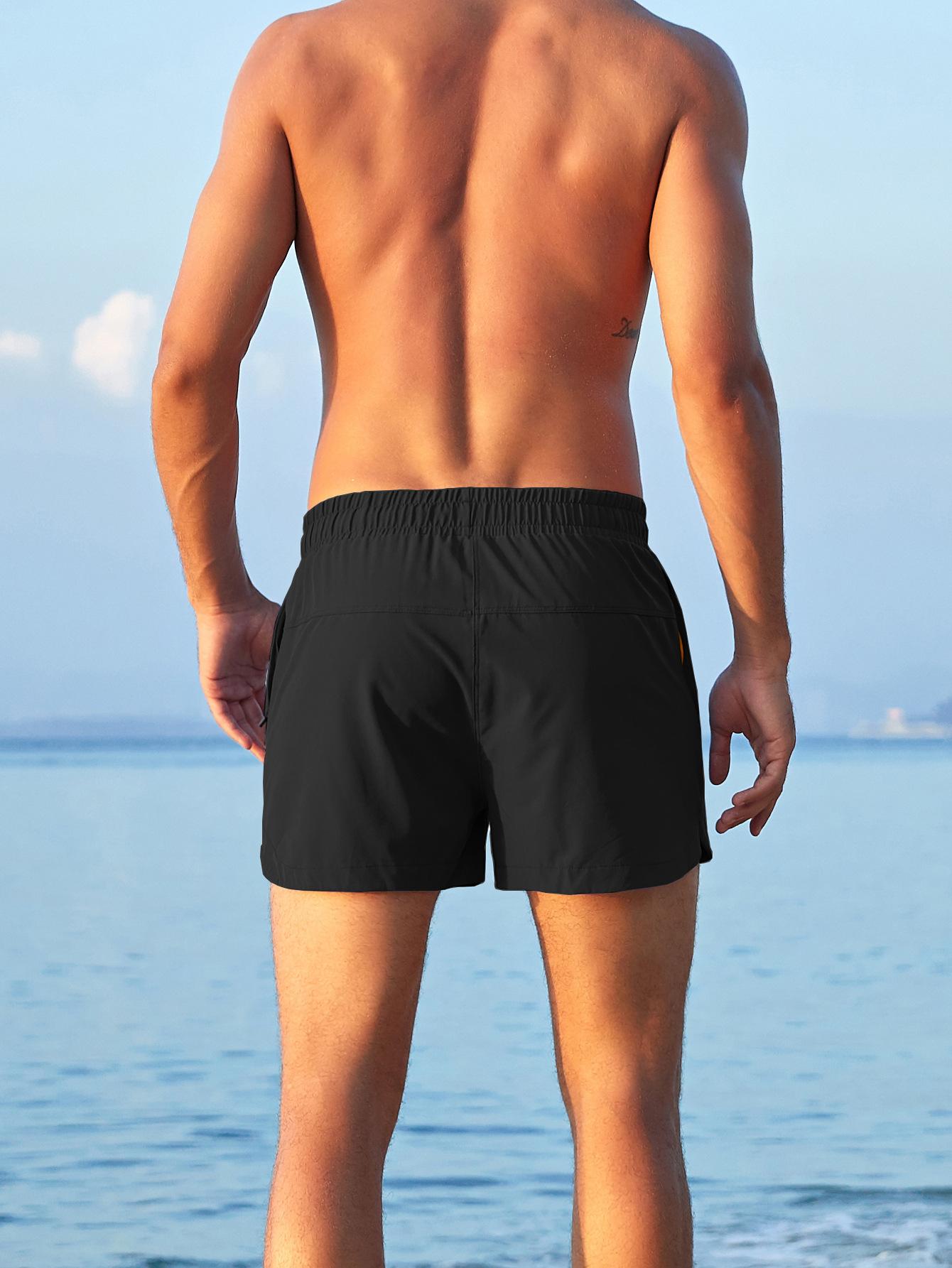 Men's beach shorts with inner mesh, three-quarter length, stylish, anti-embarrassment, quick-dry swimming trunks, trendy and quick-drying