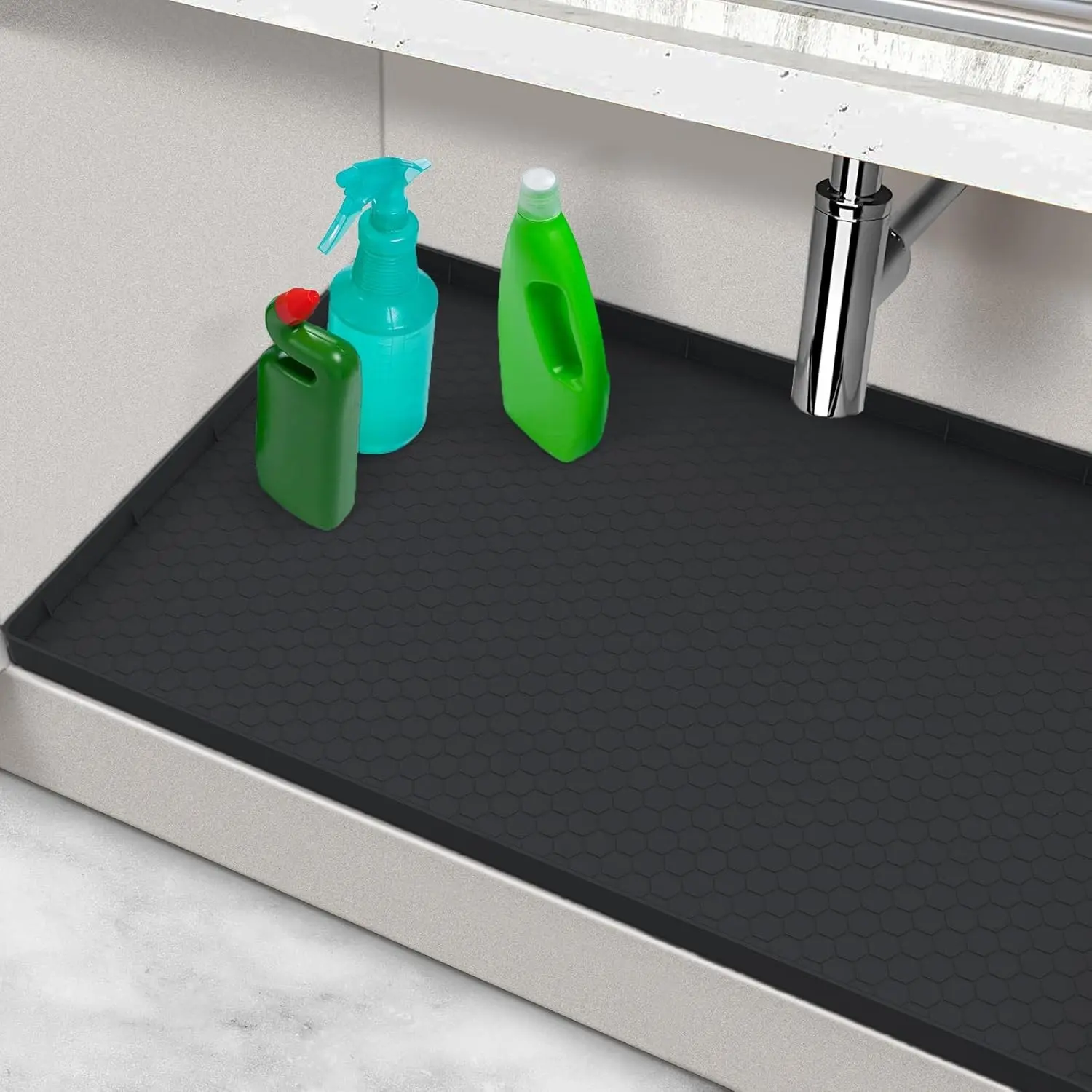 Waterproof Silicone Under Sink Mat, 31in x 22in Protector, Bathroom Organizer for Kitchen Use (Black)