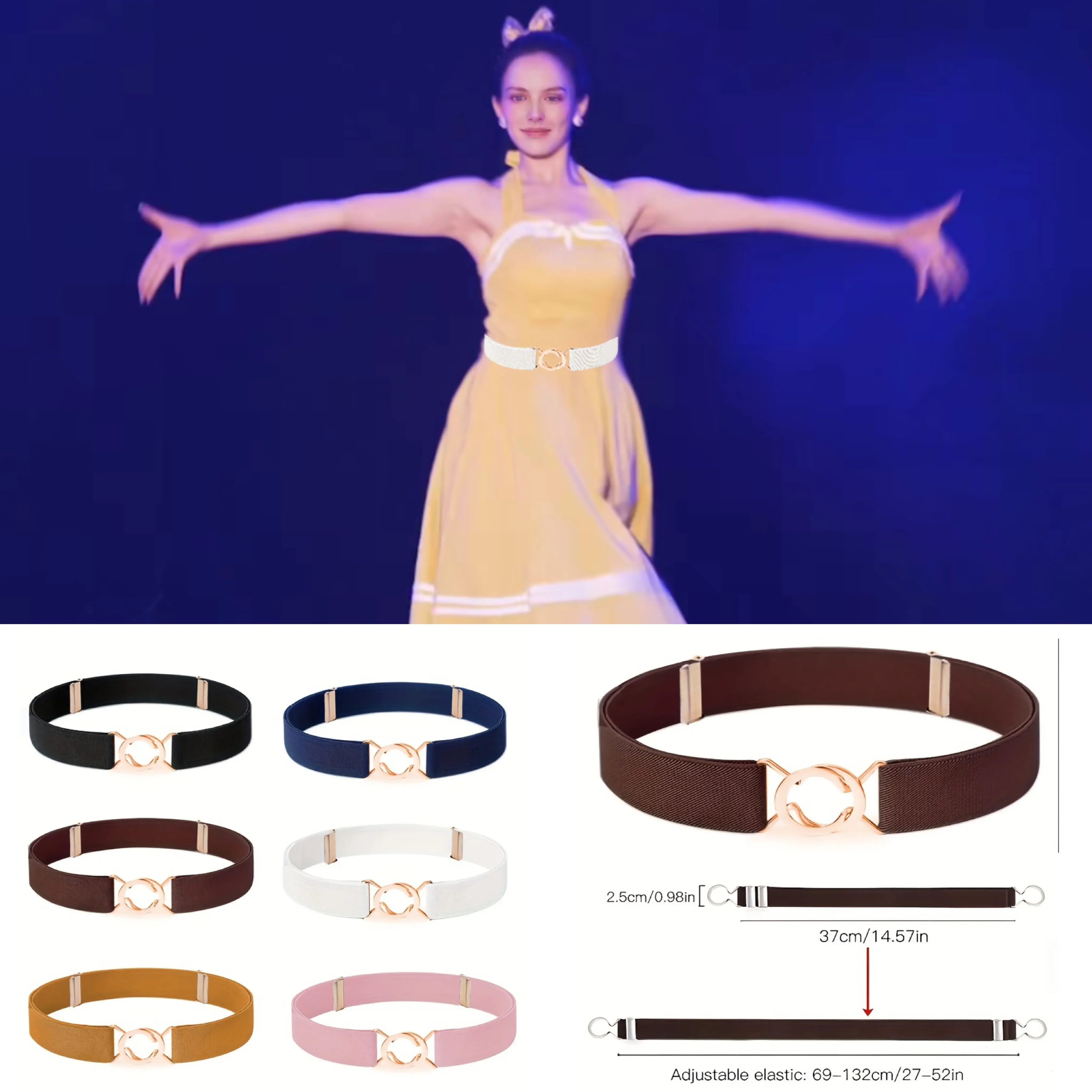 Women's elastic belt, adjustable waist elastic buckle, jeans belt, fashionable women's belt, alloy belt buckle elastic waistband, portable fitness elastic band