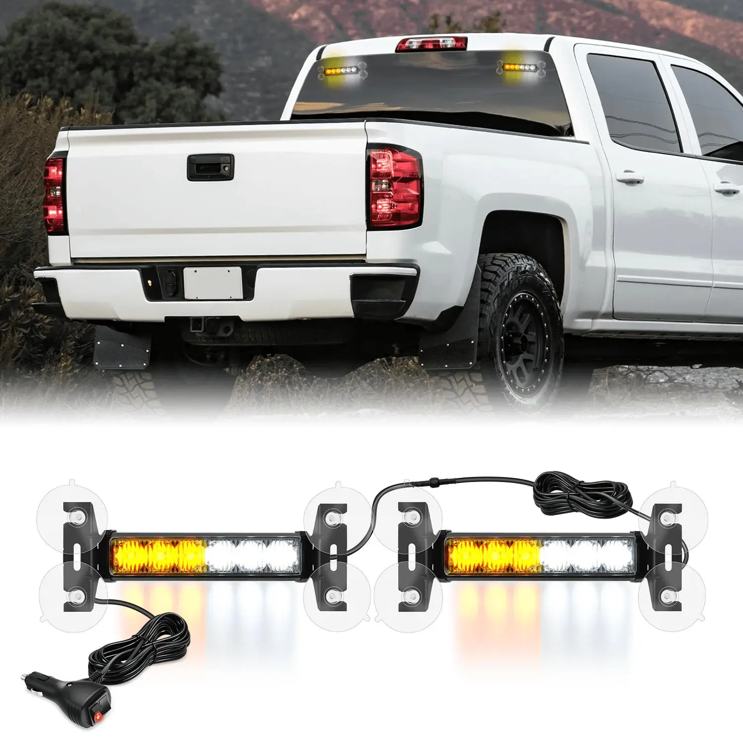Nilight 12LED   Strobe Traffic Advisor Light Bar 2 in 1 Amber White Dash   Safety Flashing Lights Front/Rear Windshield Construction Lights for Trucks Cars Plow Police Vehicles