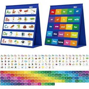 Desktop Pocket Chart 120 Dry-Erase Double Sided Cards Includes 26 Letters with Images and 120 First Words Self-Standing Tabletop Pocket Chart for Kids Teacher Classroom Home Use (13 X 12inch)
