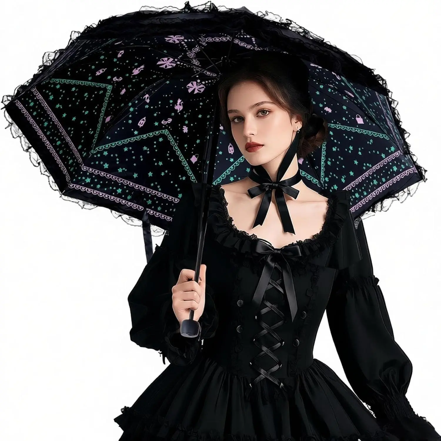 Parasol Travel Sun Rain Umbrella Gothic Lolita Umbrella UV Sun Protection Vintage Foldable for Women Cosplay Photoshoot Props Party DecorationGift