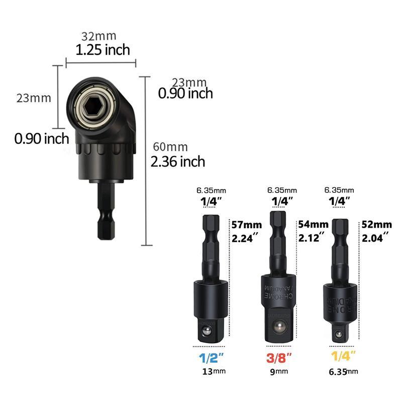 Impact Grade Sockets Adapter Set, 4 Counts Power Drill Sockets Adapter Set with 360° Rotatable Hex Shank Drill Adapters, Screwdriver Drill Bit Holder, Drill Attachment