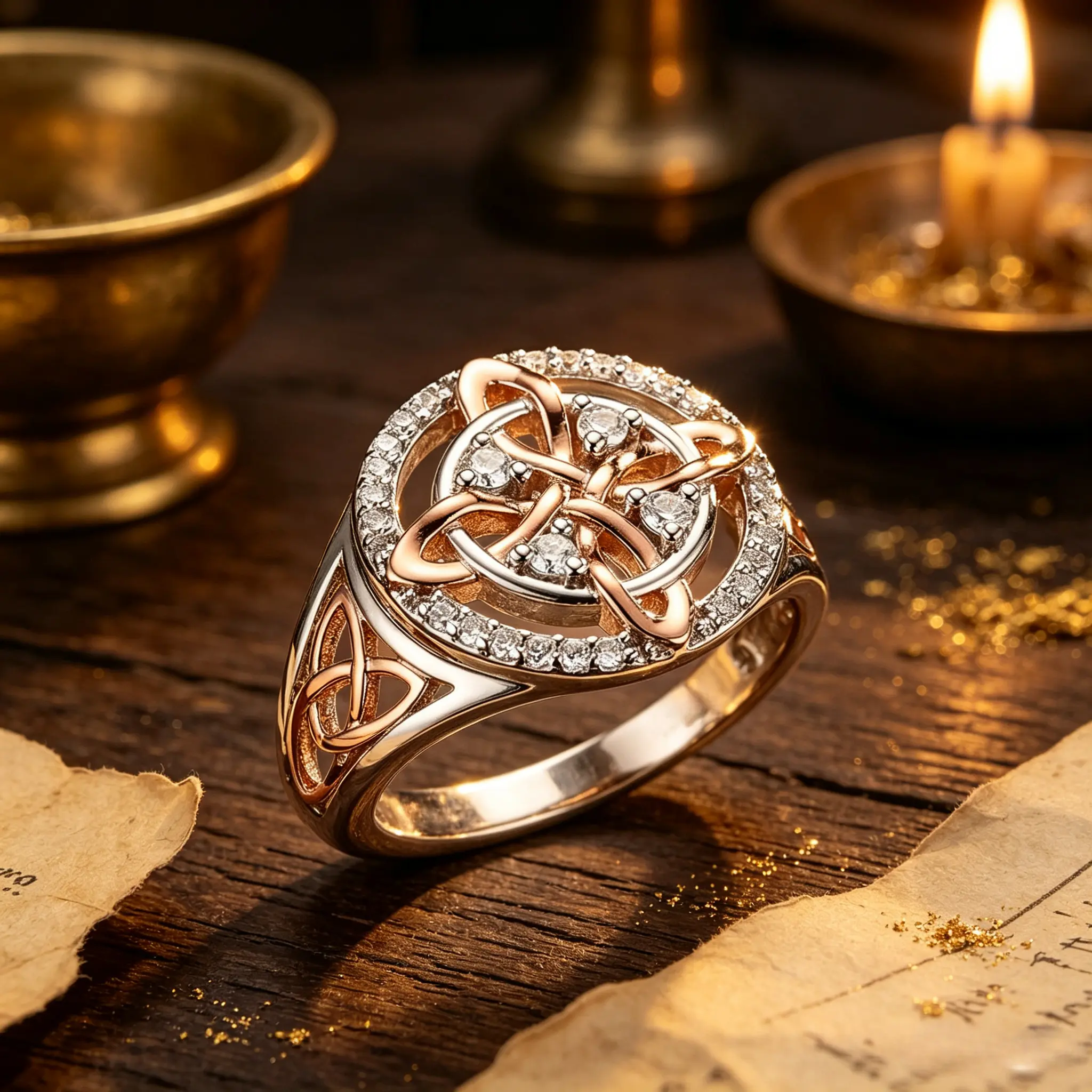 Celtic Knot Ring, Anillo Nudo de Bruja Plata Original Witch Knot Jewelry, Cubic Zirconia Decorated S925 Witches Knot Ring, Witchtok Witch Jewerly Pagan Jewelry for Devotion for Protection Gift for Her`