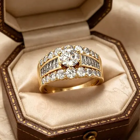 Sparkling Women's Engagement Moissanite Ring - Brilliant Luxury Gold Half-Circle Micro Pave Design - Elegant Wedding Banquet Anniversary Gift