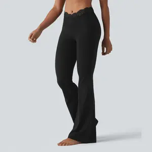 Halara UltraSculpt™ V-Shaped High Waisted Contrast Lace Yoga Flare Leggings with Pockets
