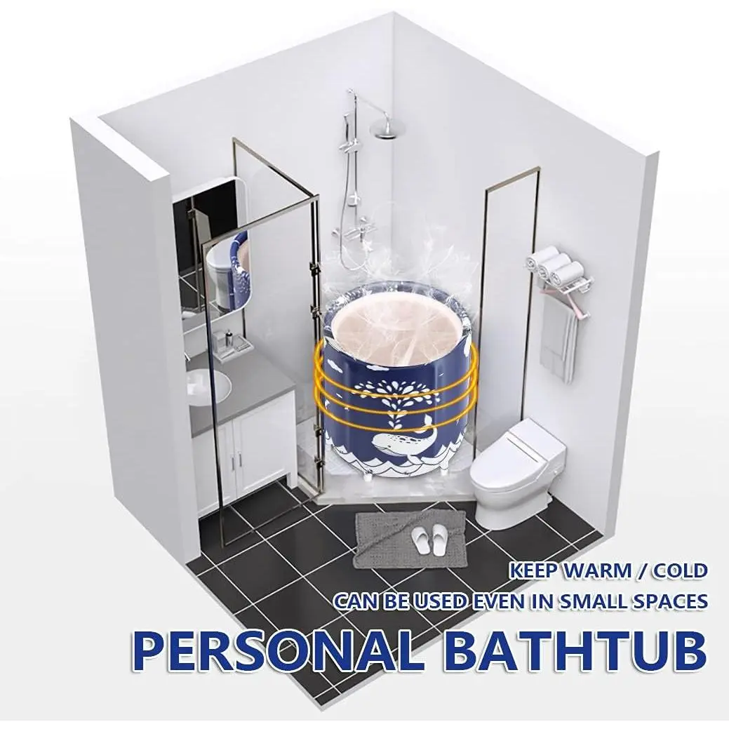 Foldable Bathtub for Adult Portable Soaking Bath Tub for Shower Blue Whale| Folding Ice Bath Tub,Cold Tub for Ice Bath,Travel Bath Tub,Toddler Bathtub,Storage Bag Included,with Bathtub Cushion Seat