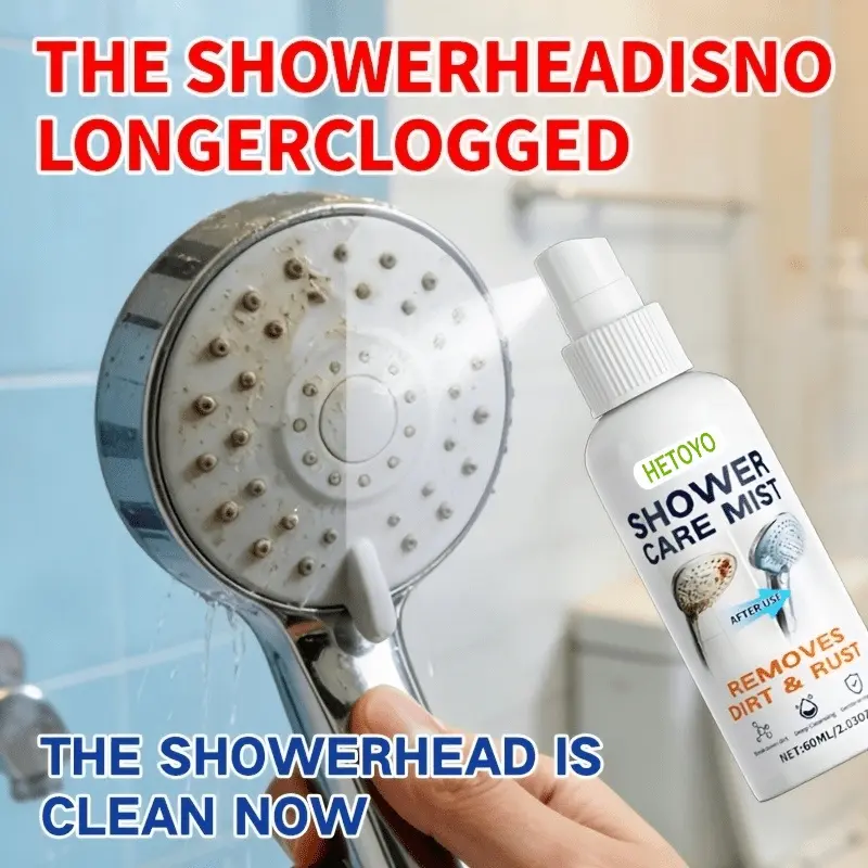 Shower head cleaner, powerful descaling spray, suitable for shower heads and faucets, removes limescale, hard water stains and rust in minutes; also suitable for bathroom glass and tile cleaning.