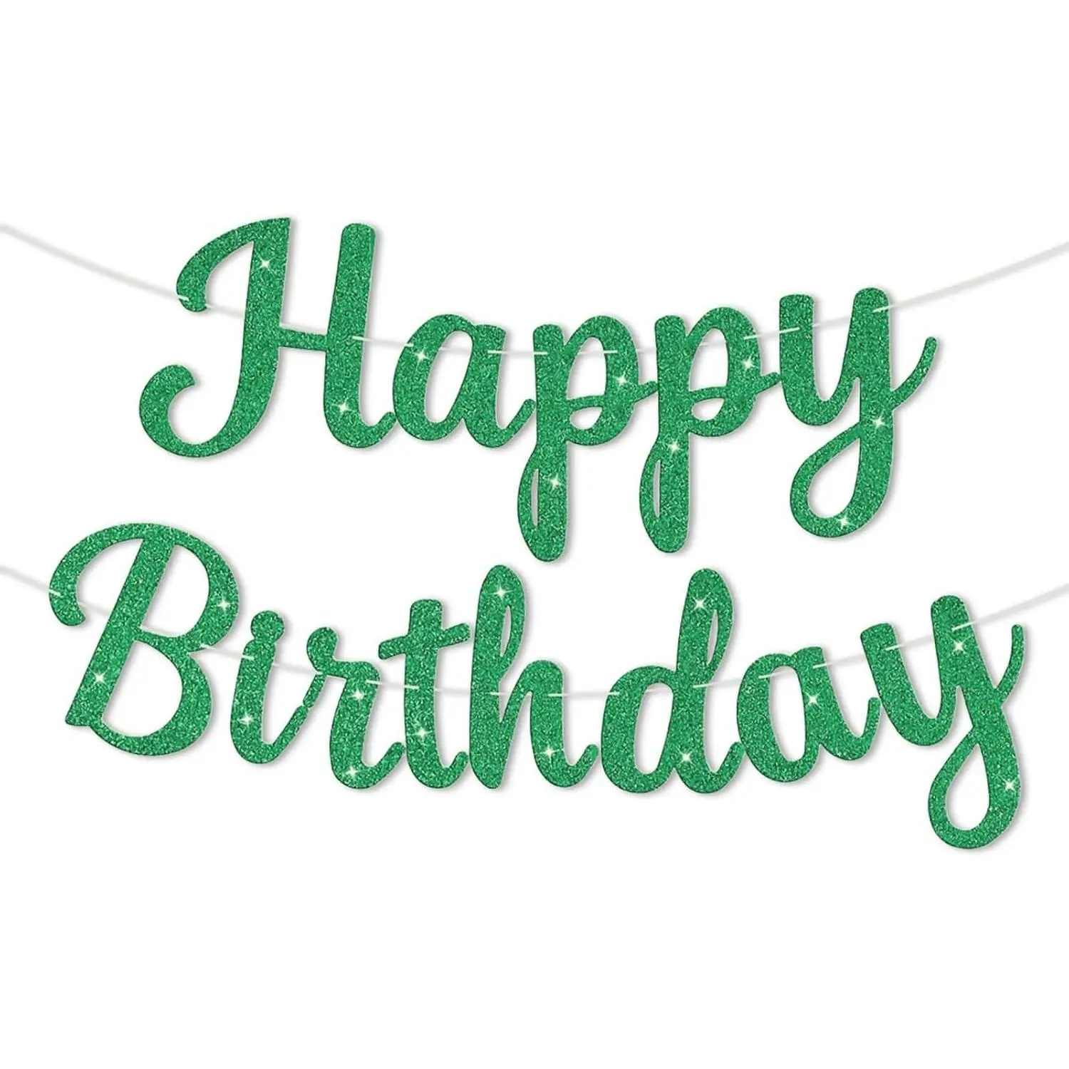 Glitter Happy Birthday Banner and Sign,  Birthday Party Garland Wall Backdrop Banners, DIY Party Supplies  Decorations for  Celebrations (Green)