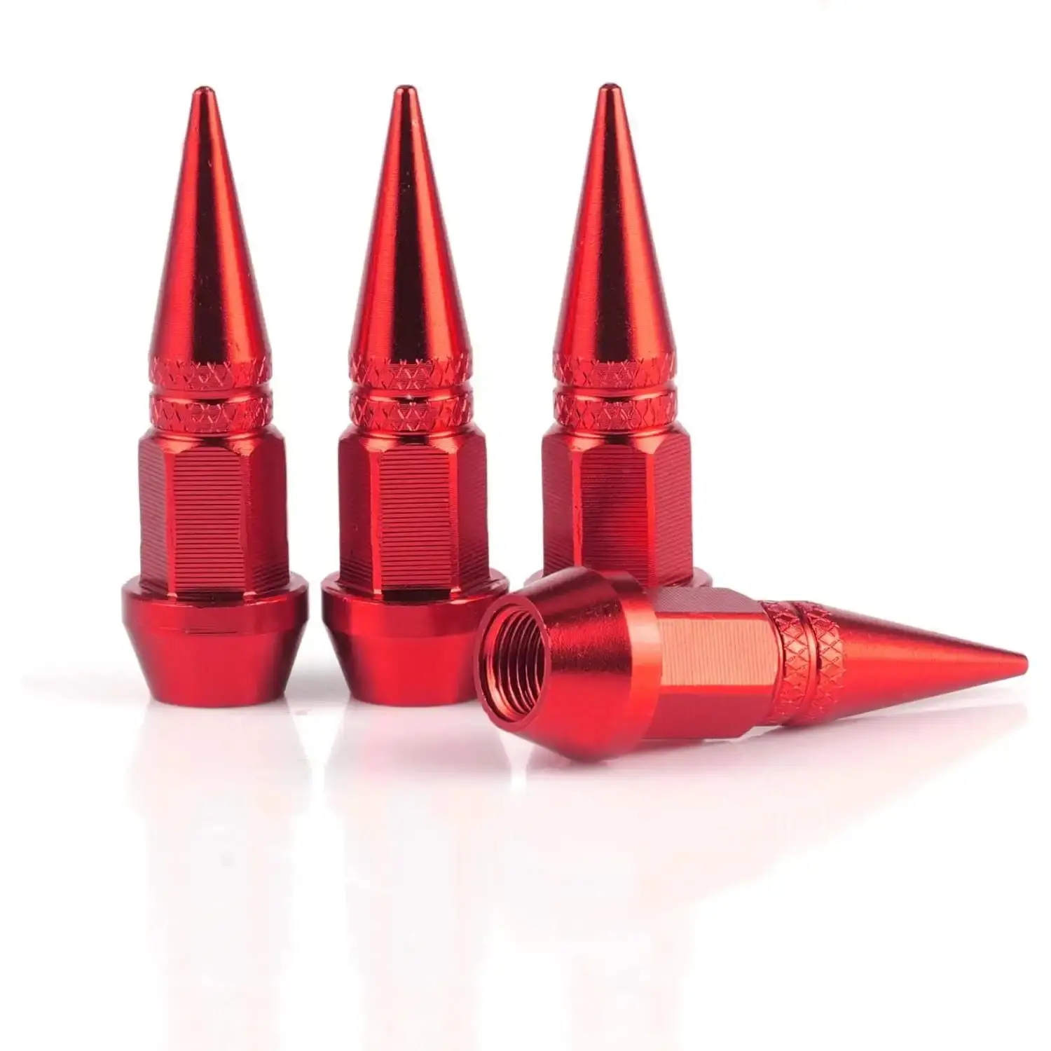 4PCS 45mm Pointed Spiked Aluminum Stem Valve Caps with Sealed Tip, Auto Parts for Cars SUVs, Dustproof Rubber Seal, Tire Pressure Stability, Easy Installation, Exquisite Craftsmanship, Red, Dustproof Sealing