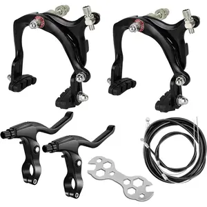 Black Front and Rear C Bike Brakes Calipers Kit 65-79mm Long-Reach with Brake Pads Levers Cables fits Road MTB BMX Bicycle
