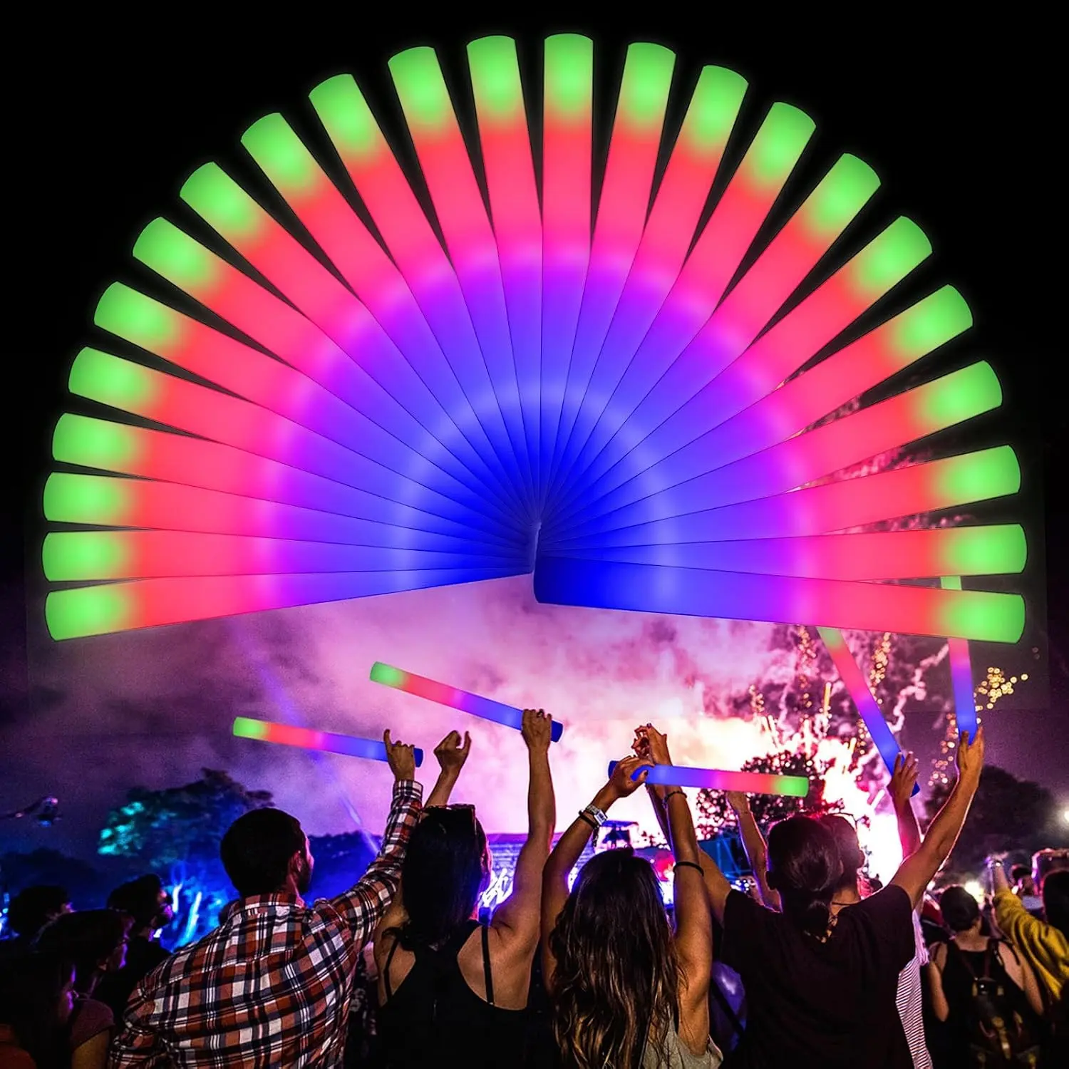58Pcs Foam Glow Sticks Bulk,Led Glow Sticks with 3 Modes Colorful Flashing,Long Life Battery Glow In The Dark Party Supplies for Weddings,Parties,Festivals,Sporting Events