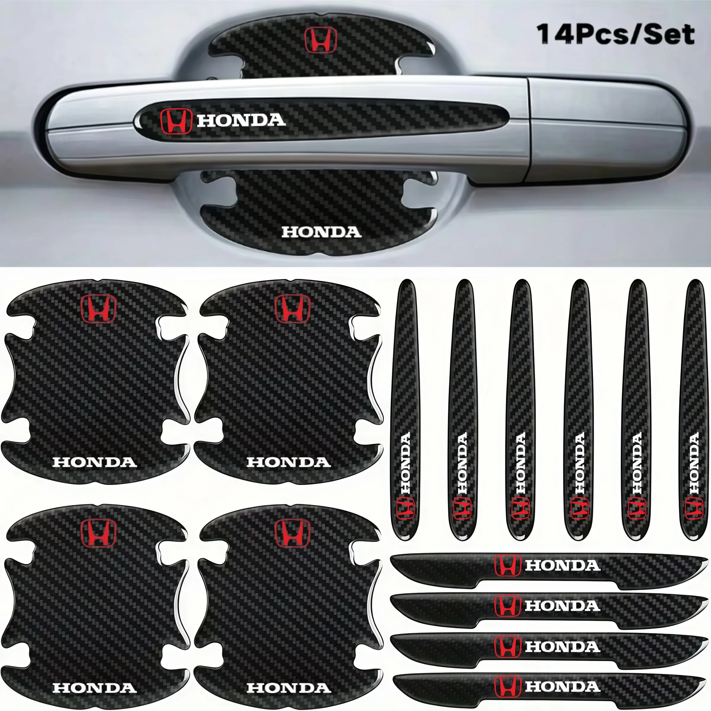 14 Pcs Car Door Handle Scratch Guard Stickers, Paint Protection Decals for Honda Models, Anti-Scratch Decorative Stickers, Automotive Accessories