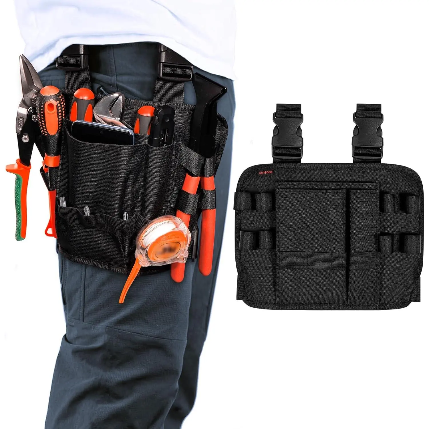 Multifunctional Tool Pouch Holster with Belt Clip, Around Legs Design, Electrician Repair Organizer Bag for Construction Professionals, New Model Utility Mini Storage Solution, Belt Clip Around Leg