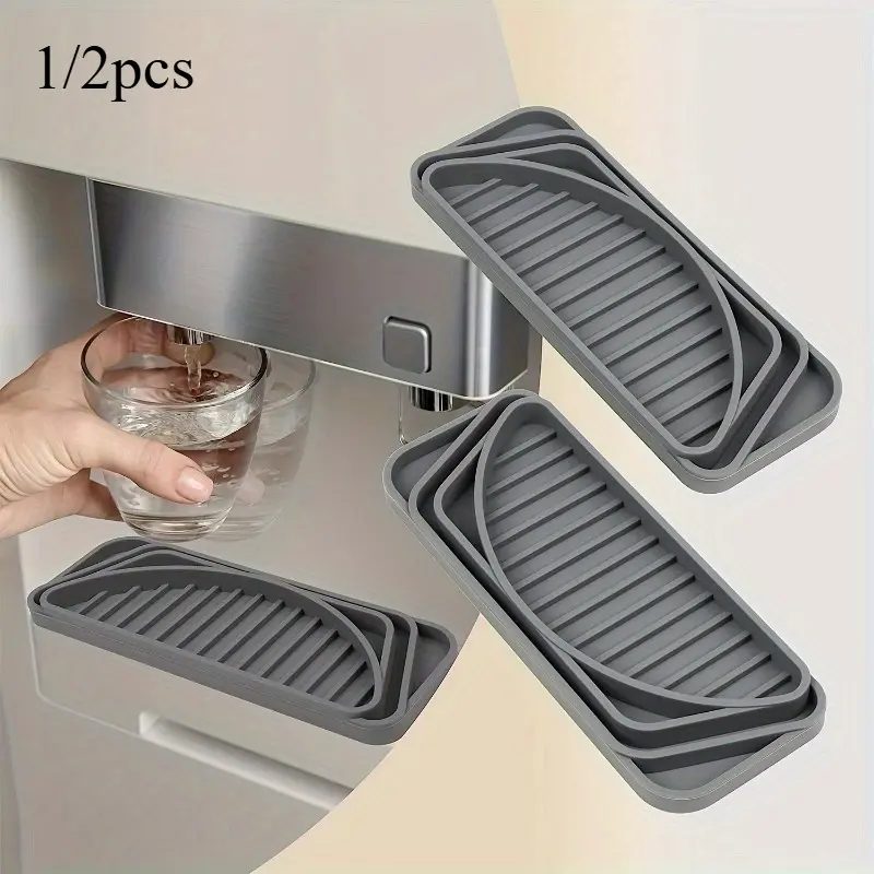 1/2pcs Premium Refrigerator Drip Guard, Splash Guard - Leak-Proof Ice Shield & Sturdy Water Pan - Effortless Spill Management with Seamless Drainage - Stylish Grey/Black