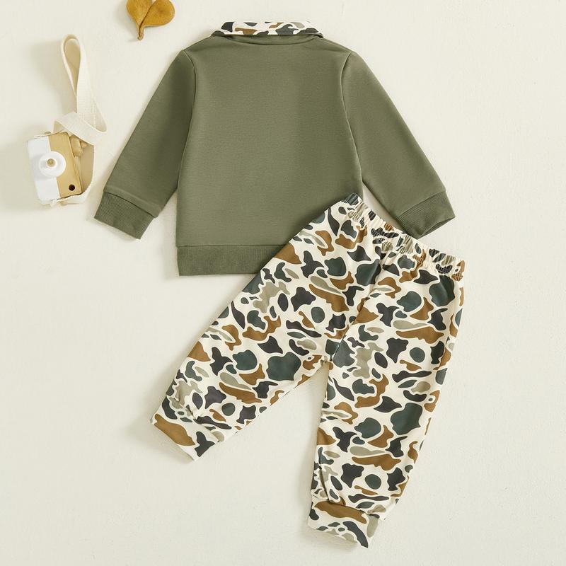 Babamoon Toddler Baby Boy Fall Hunting Outfits Half Zip Long Sleeve Animal Mallard Duck Print Pullover Tops Camouflage Pants 2Pcs Wild Clothes Set
