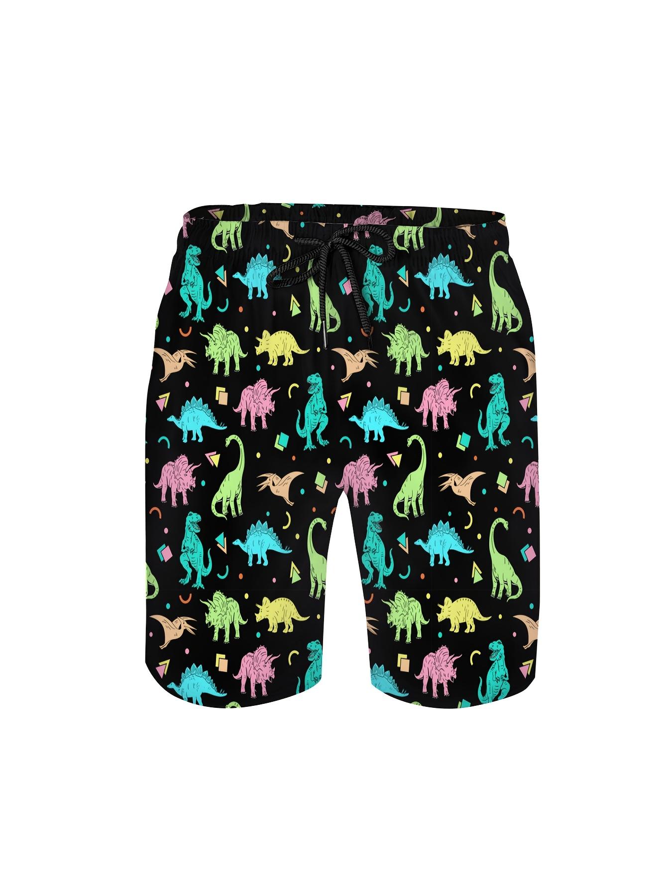 3pcs Men'S Hawaiian Shirt And Short Set, Funny Colorful Neon Dinosaur Soft Fabric Breathable Shirt Button Short Sleeve Casual Beach Shirts Outfits With Bucket Hats