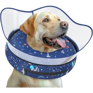 Elevated Inflatable Dog Cone Collar Alternative After Surgery, Soft Adjustable Dog Donut Recovery Collar, Pet E-Collar to Stop Licking Biting, Fits Small Medium Large Dogs