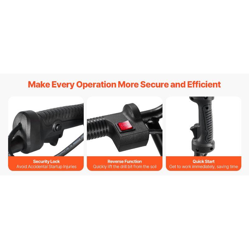 VEVOR Electric Post Hole Digger, 5.71 in Auger Bit with 1500W Powerful Motor, 140 RPM Alloy Steel Earth Auger Drill Bit with 10.24 in Extension Rod, for Post Hole Digging, Drilling Tree Planting VEVOR Electric Post Hole Digger, 5.71 in Auger Bit with 1500W Powerful Motor, 140 RPM Alloy Steel Earth Auger Drill Bit with 10.24 in Extension Rod, for Post Hole Digging, Drilling Tree Planting