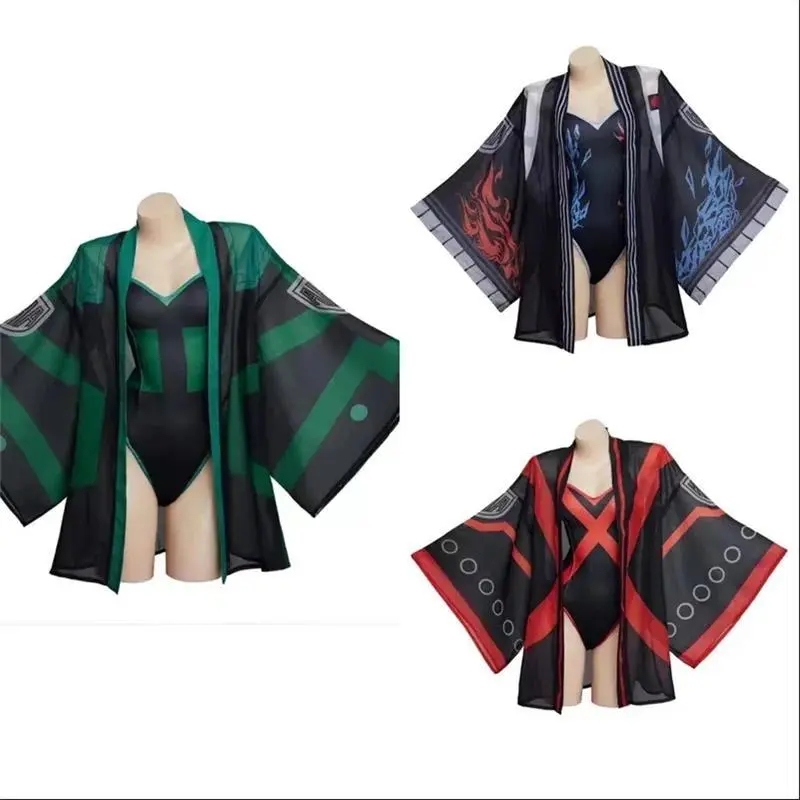 Anime Todoroki Shoto Midoriya Izuku Bakugou Katsuki Cosplay Costume Sexy Bikini Bodysuit With Cape Set Halloween  Party Outfits