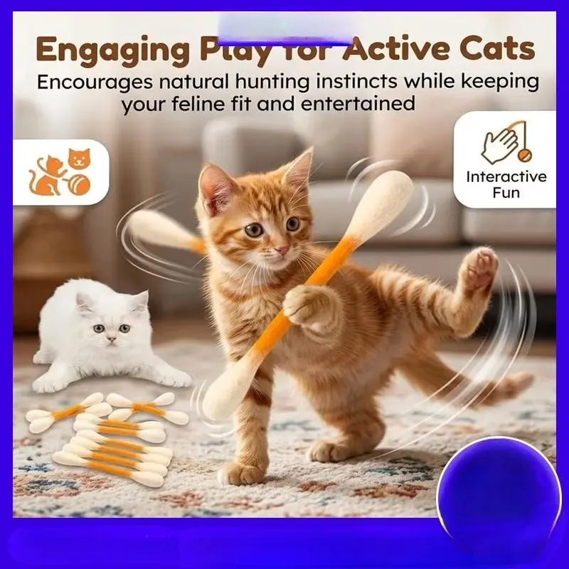 Cotton Swabs Cat Toys with Catnip,Soft Interactive Giant ,Durable for Chew, Organic Catnip for Anxiety & as Digestive Aid,The Ideal Gift for cat Lovers for Boredom, Exercise, & Play