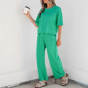 Mint Green Drop Shoulder Boxy Tee and Barrel Pants Set