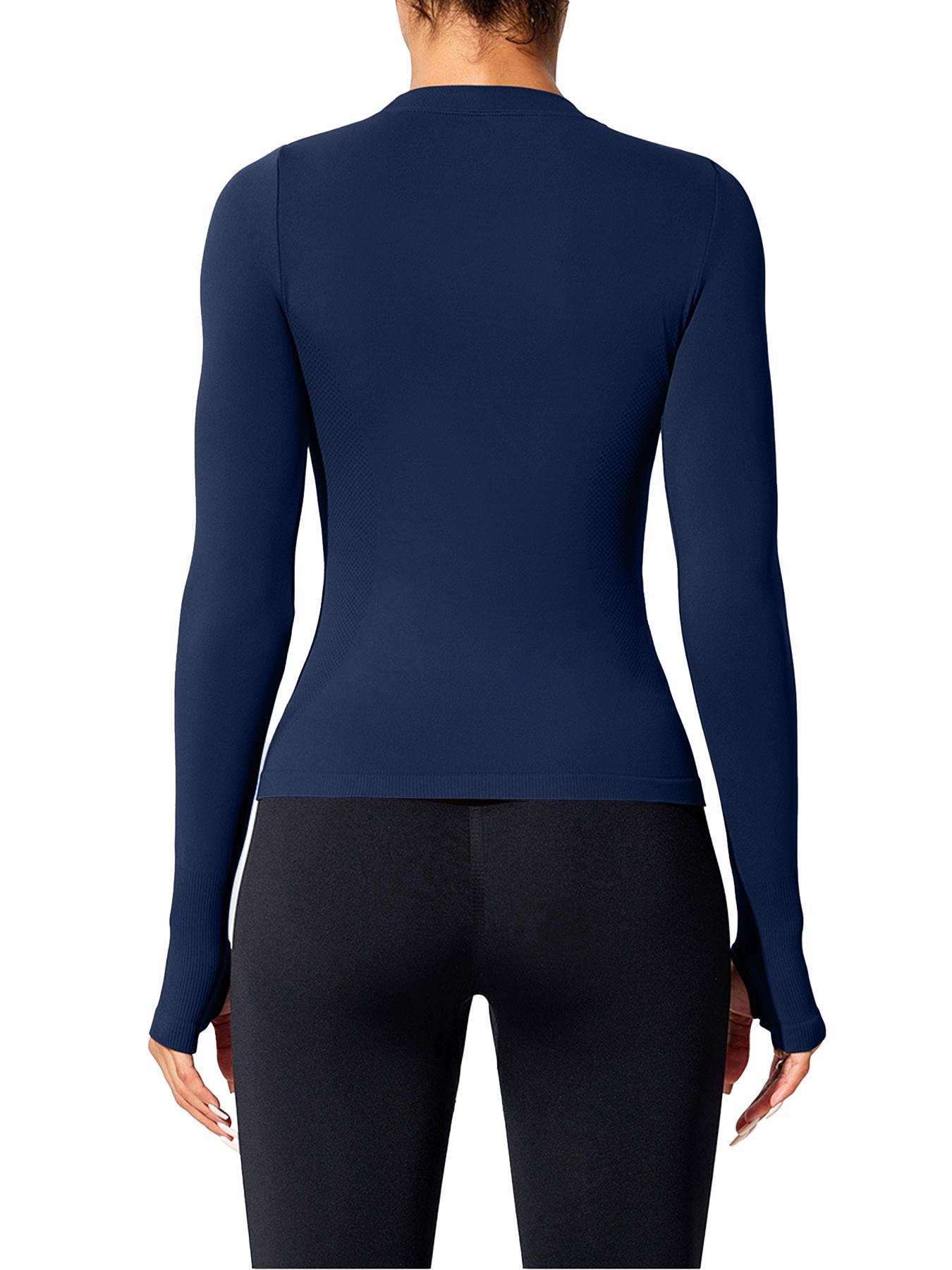 Women's Letter Print Thumb Hole Design Sports Tee, Quick Drying Breathable Round Neck Long Sleeve T-shirt for Gym Workout Running, Ladies Sportswear for All Seasons, Gym Tees, Sports Tops