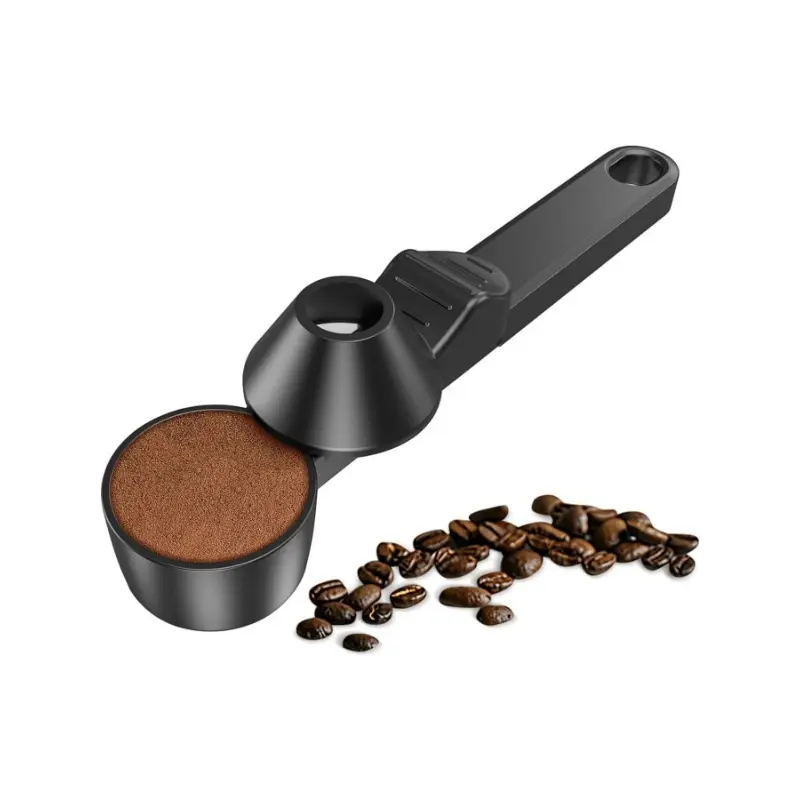 Coffee Scoop & Funnel for Reusable K Cup Refillable Coffee Pods, Coffee Measuring Spoon 2 Tablespoon Capacity, Scoop with Funnel for Ground Coffee, Protein Powder, Tea, Coffee Making Tool, Coffee Bar Essentials (Black, 1 Pack)
