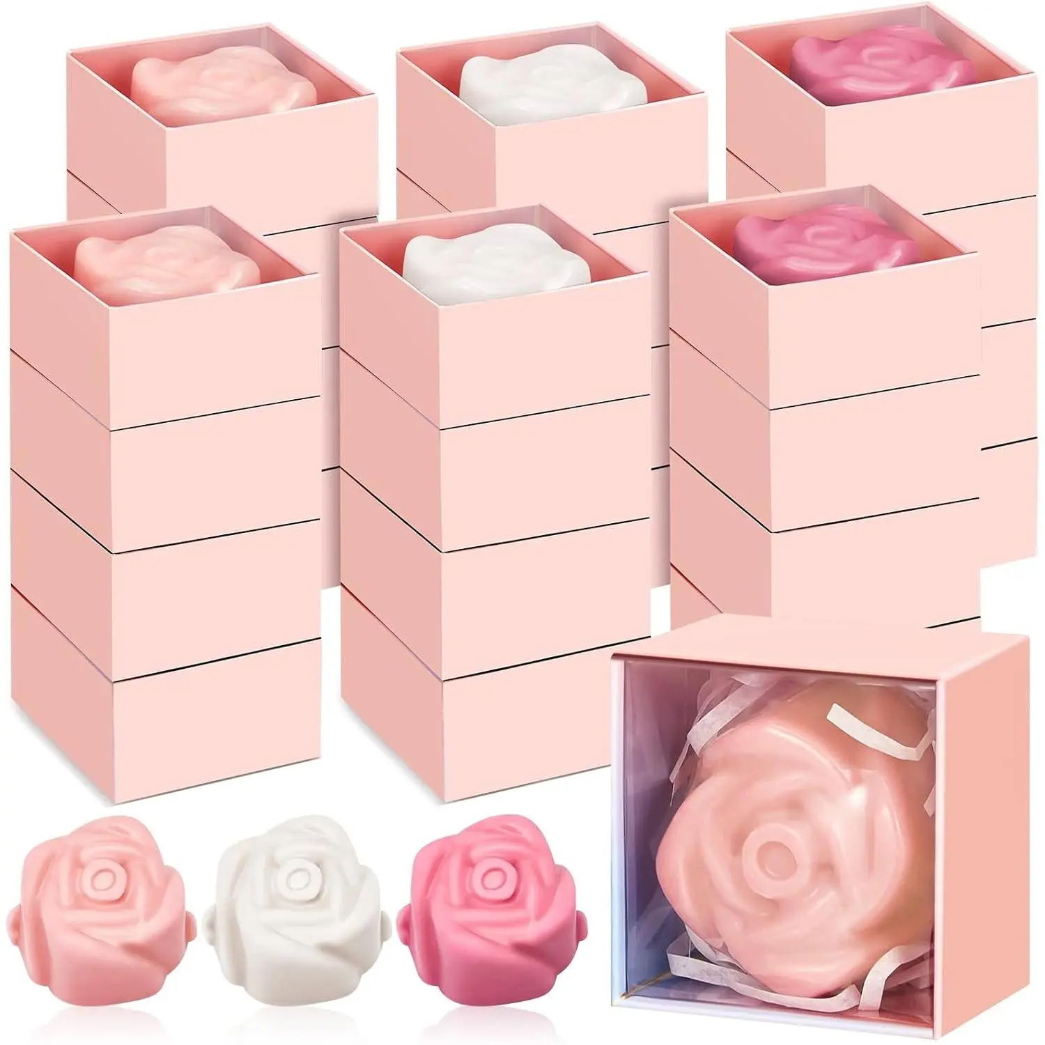 24 Pcs Rose Soap Favors for Wedding Bridal Shower Mini Flower Shaped Scented Soap Guest Gift Bulk with Box for Baby Shower Birthday Party Anniversary Decor(Beige, Pink, Rose Red)