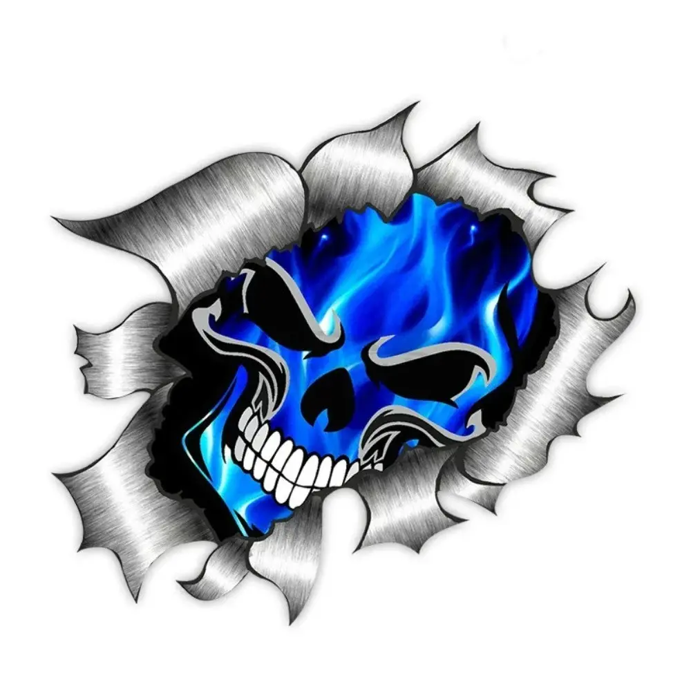Blue Flame Skull Car Sticker, Automotive Decals, PVC Material, Waterproof Motorcycle Fuel Tank Decal, Body Window Bumper Trunk Decor, Cool Accessory