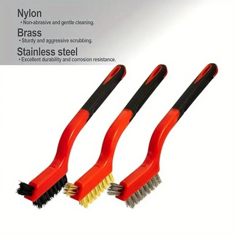 Mini Brush Set Of Three Kitchen Brushes For Gas Hoods Grease And Stain Removal Cooktop Cleaning Tools Steel Wire Small