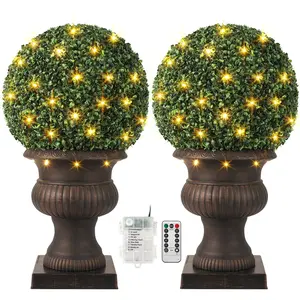 Garvee 20-inch Artificial Topiary Ball, Pre-lit Artificial Topiary Plant with 50 Lights, Timer and Remote Control, Artificial Trees for Outdoor Porch Last Intervention with