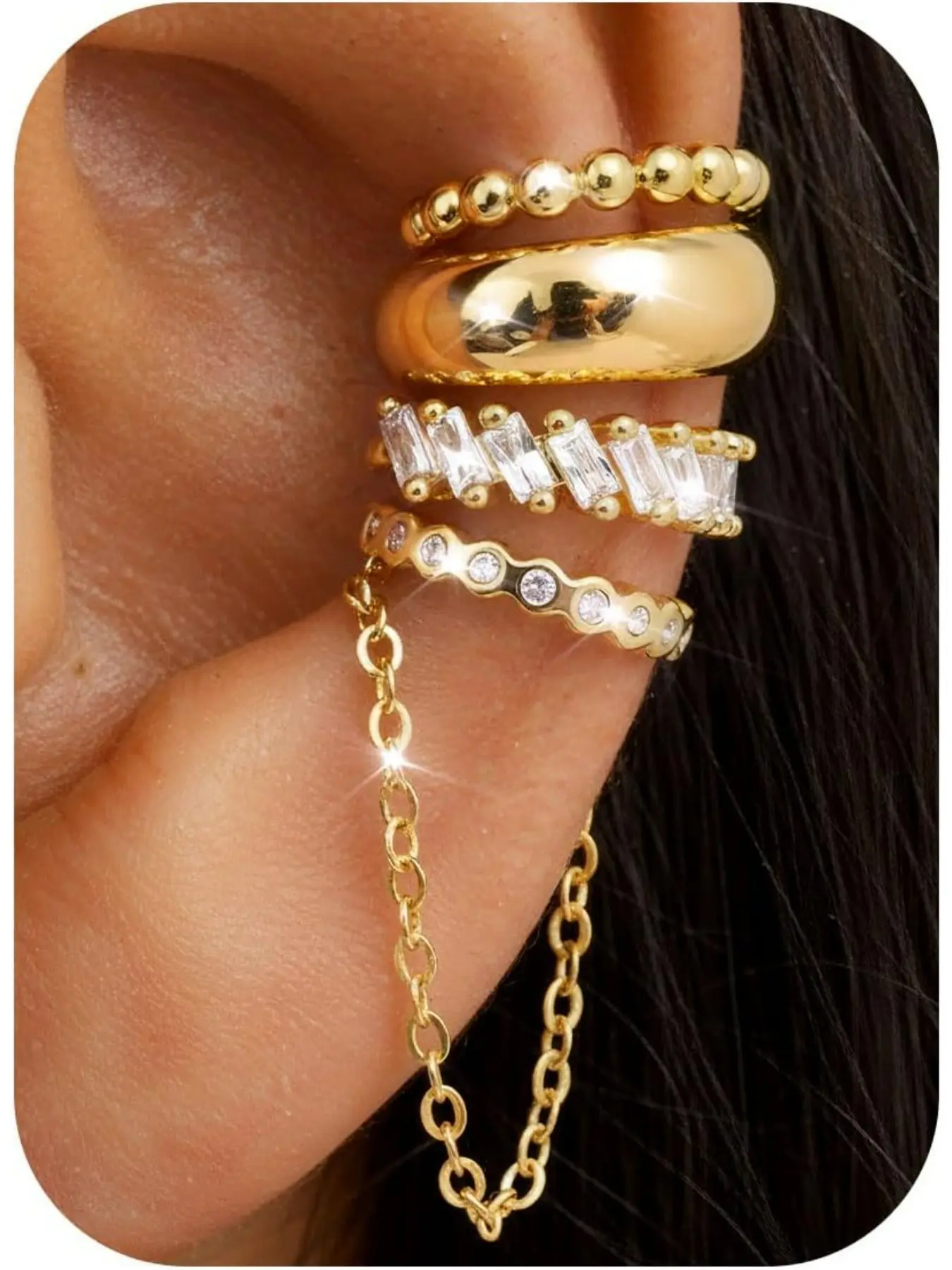 4Pcs Ear Cuffs Non-Piercing for Women Dainty 14K Gold Plated Clip On Cartilage Earrings Hypoallergenic Huggie Hoop Cuffs Fake Earings for Non Pierced Ears