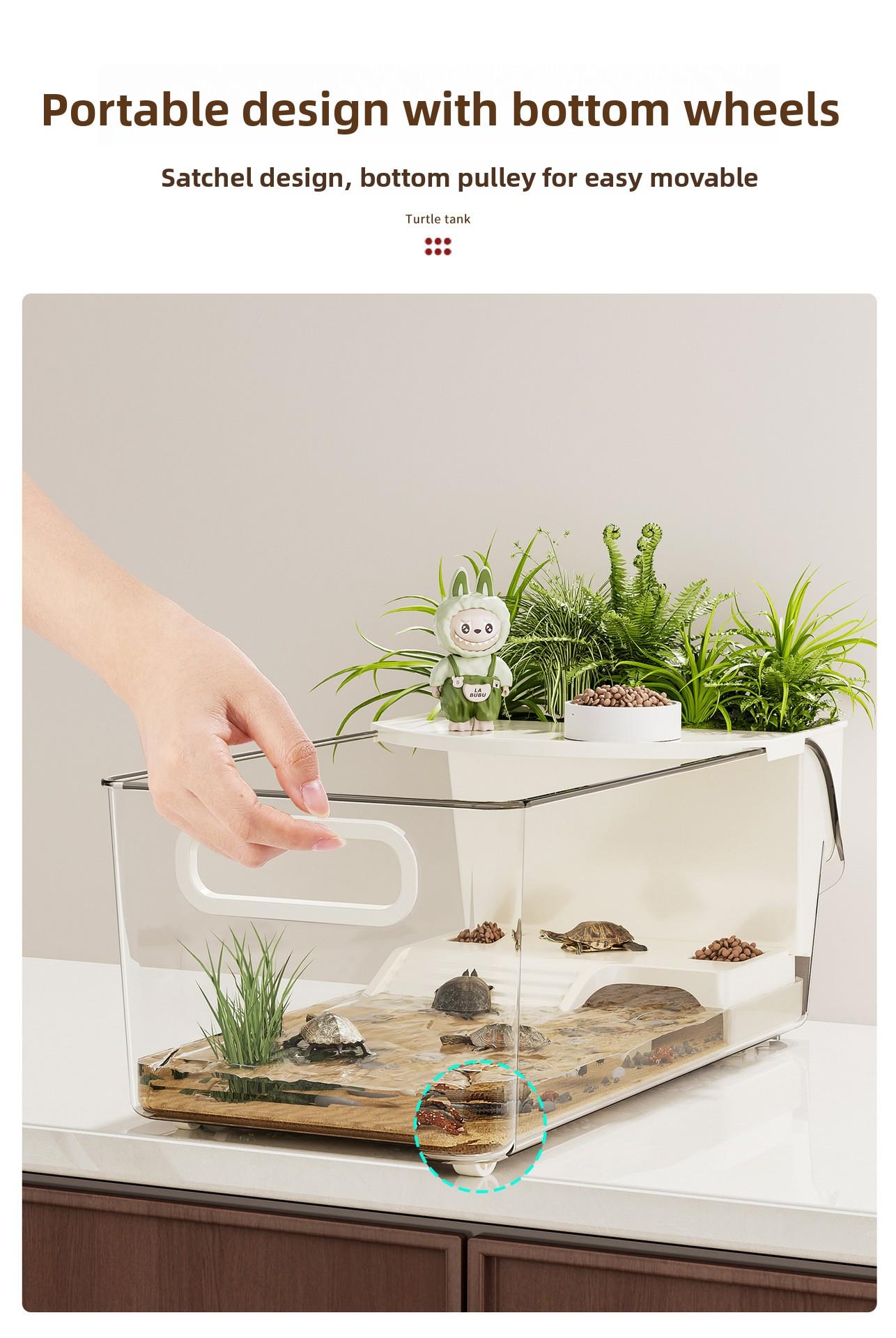 Single-compartment turtle breeding tank, household fish tank, large-capacity storage box, ecological landscaping, reptile terrarium, desktop turtle tank