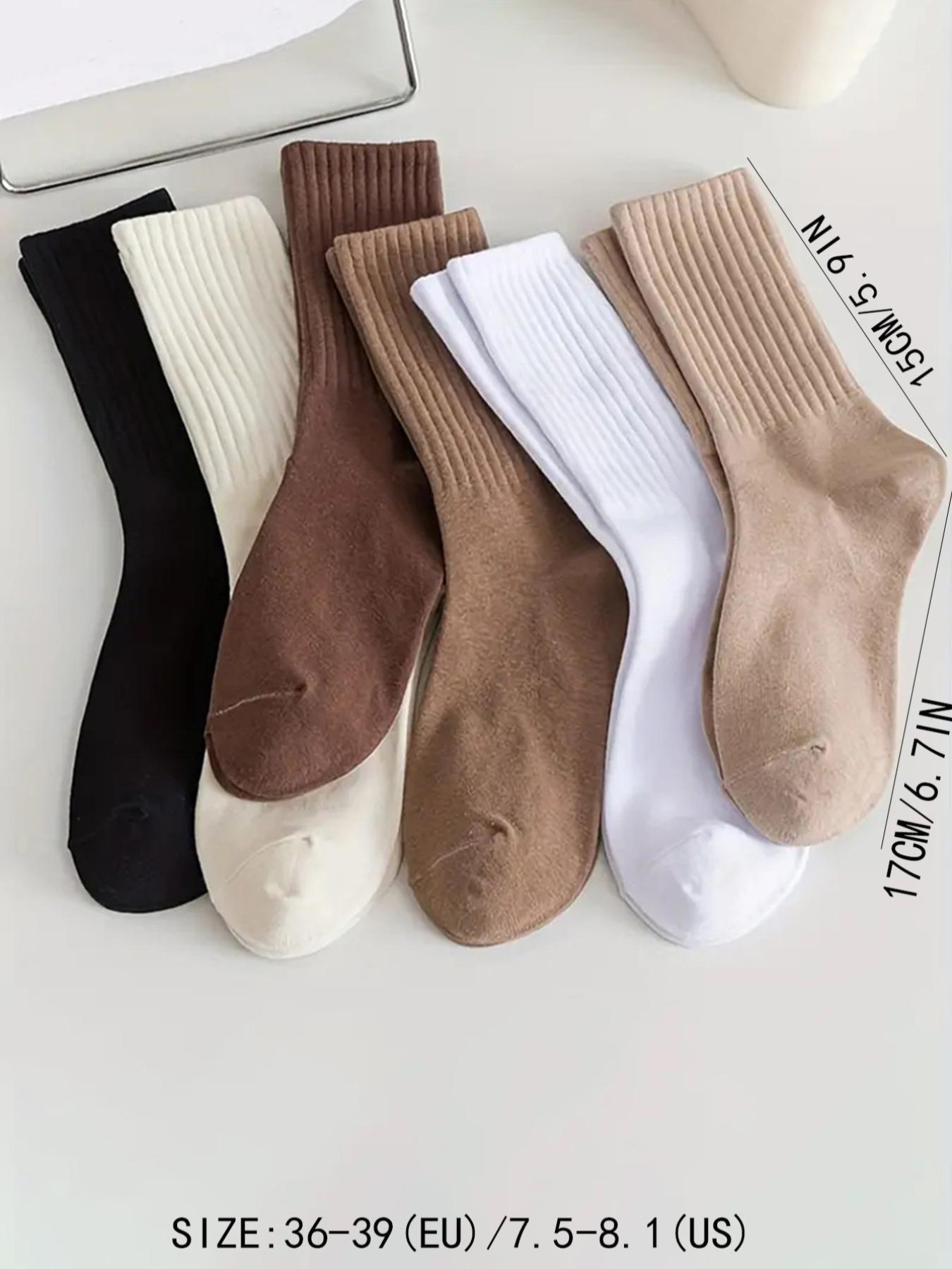 Women's 6 Pairs Solid Crew Socks, Fashion Casual Cozy Breathable Socks for Daily Wear, Women's Socks for All Seasons
