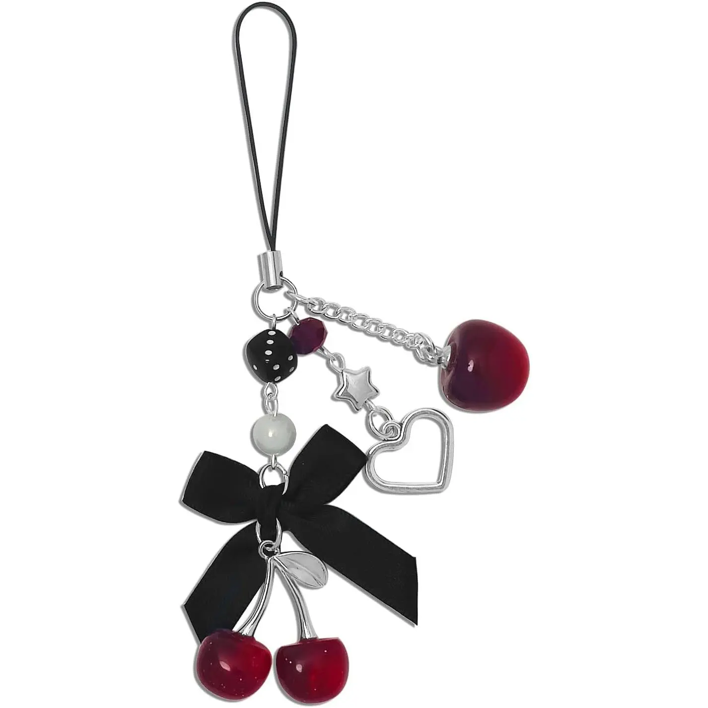 Phone Charms Strap Cute Cherry CellPhone Straps Aesthetic  Red Black BlueCherry Phone Chain for Camera  Bag Pendant Decor