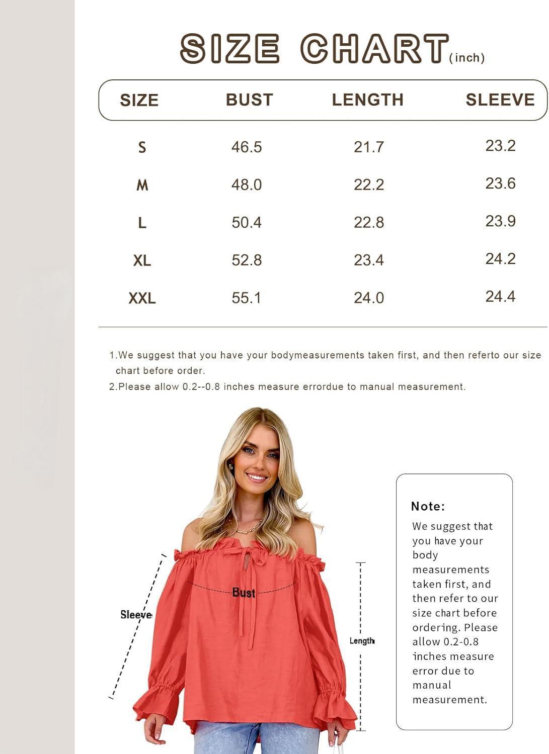 Imily Bela Womens Off The Shoulder Tops Puff Long Sleeve Tie Front Loose Fit Ruffle Shirts Blouses