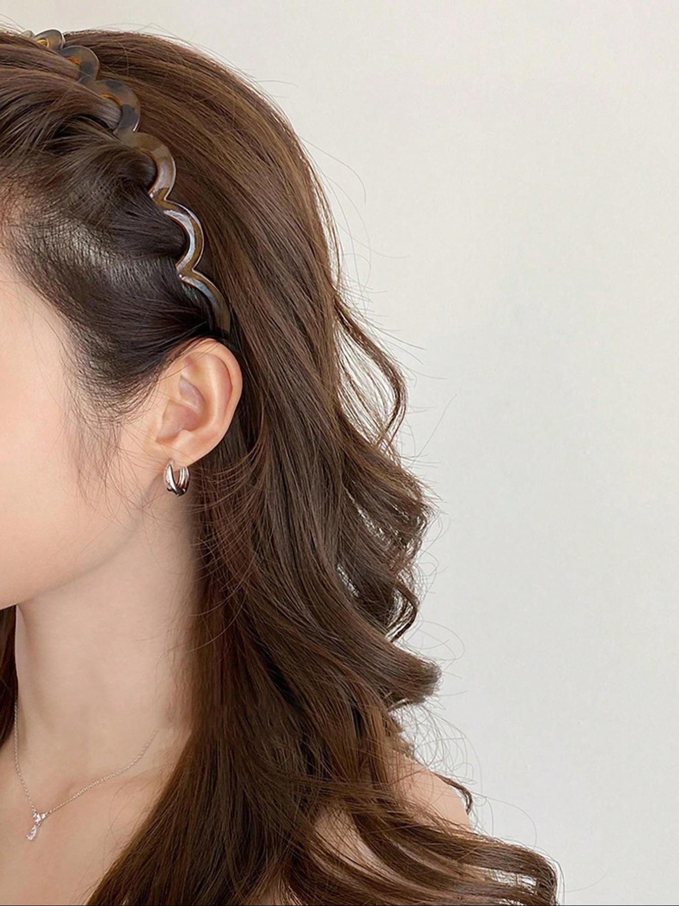 4pcs U-Shaped Wave Comb Forehead Hairband, Wavy Headband, Anti-Slip Fine Transparent Headband, Unisex Leopard Pattern, Casual Style, All-Season Hair Accessory