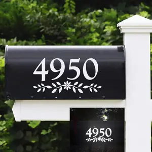 4 Sets 3" White Reflective Die Cut Mailbox Numbers Decal, Rustic Floral House Address Number Sign, Waterproof Vinyl Lettering for Front Door Farmhouse Decor
