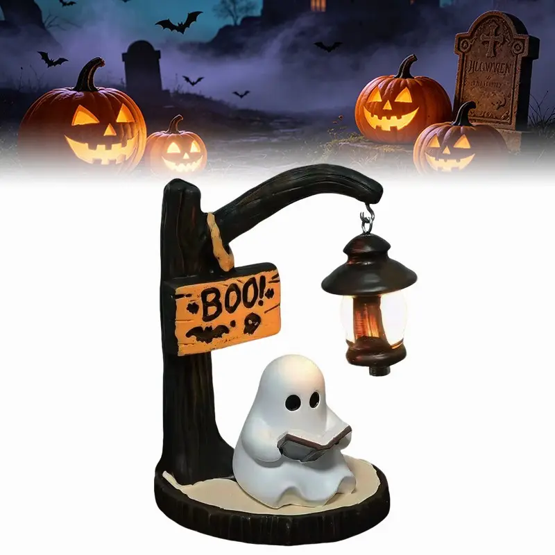 1PC Ghost Reading Book Lamp, 3D Resin Halloween Night Light,, Ambient Lighting for Indoor Bedroom Living Room Office Home Decor, Bedside Table Light, Spooky Halloween Gift, Elegant Design