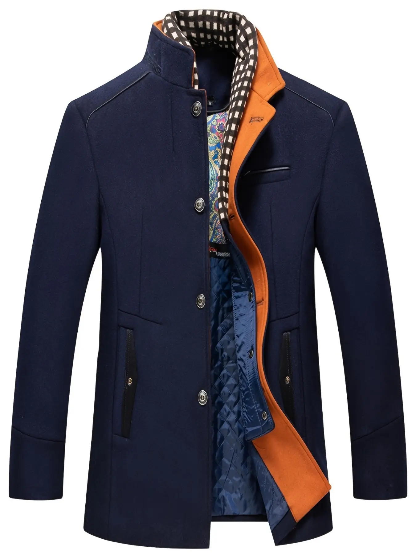 1 PC Men's Business Wool Coat Jacket, stylish double-breasted mid-length jacket, elegant mixed-fiber raincoat for autumn and winter, decorated with a scarf, windproof and warm, suitable for business wear