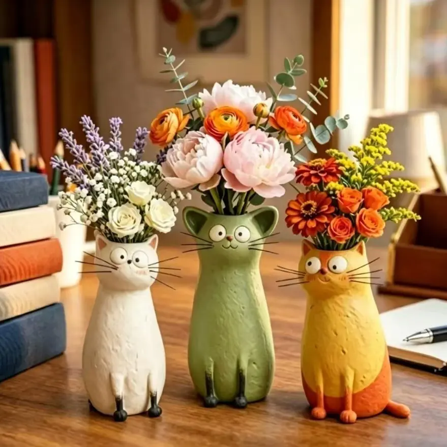Funny Fat Cat Resin Vase, Perfect Gift for Cat Lovers, Cute Home Decor Item, Ideal Present for Animal Enthusiasts