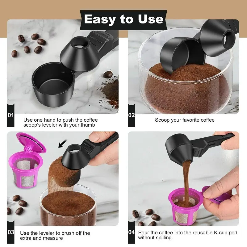 & Long Handle Coffee Funnel Scoop Set, Reusable PP Plastic Measuring Spoon, Kitchen Gadget for Coffee, Milk, Seasoning