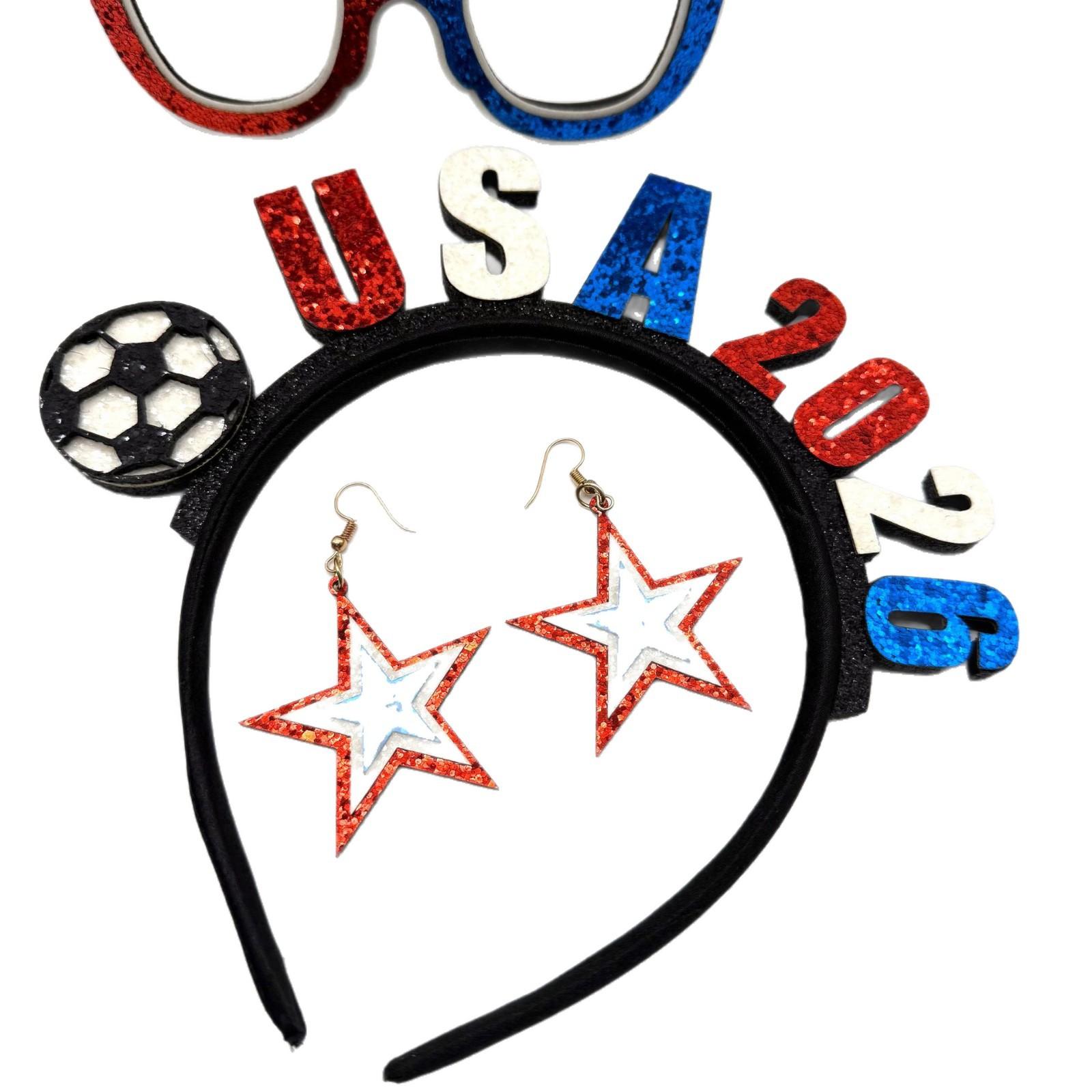 USA Fan'S Three-Piece Set For The World Cup In Mexico And Canada: Headband, Glasses, And Earrings For Party Cheer And Photo Props