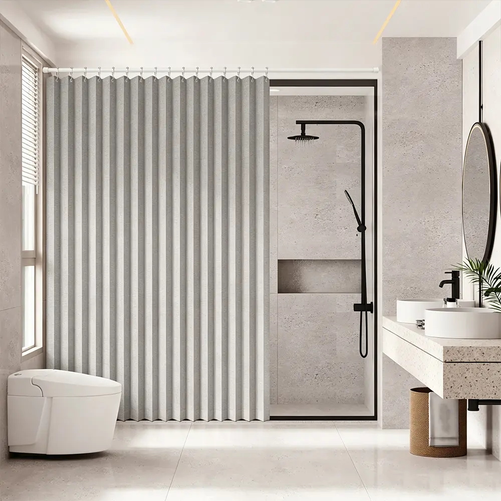 Waterproof Fabric Shower Curtain, Magnetic Closure Privacy Curtain for Bathroom, Shower & Bathtub, Easy to Clean