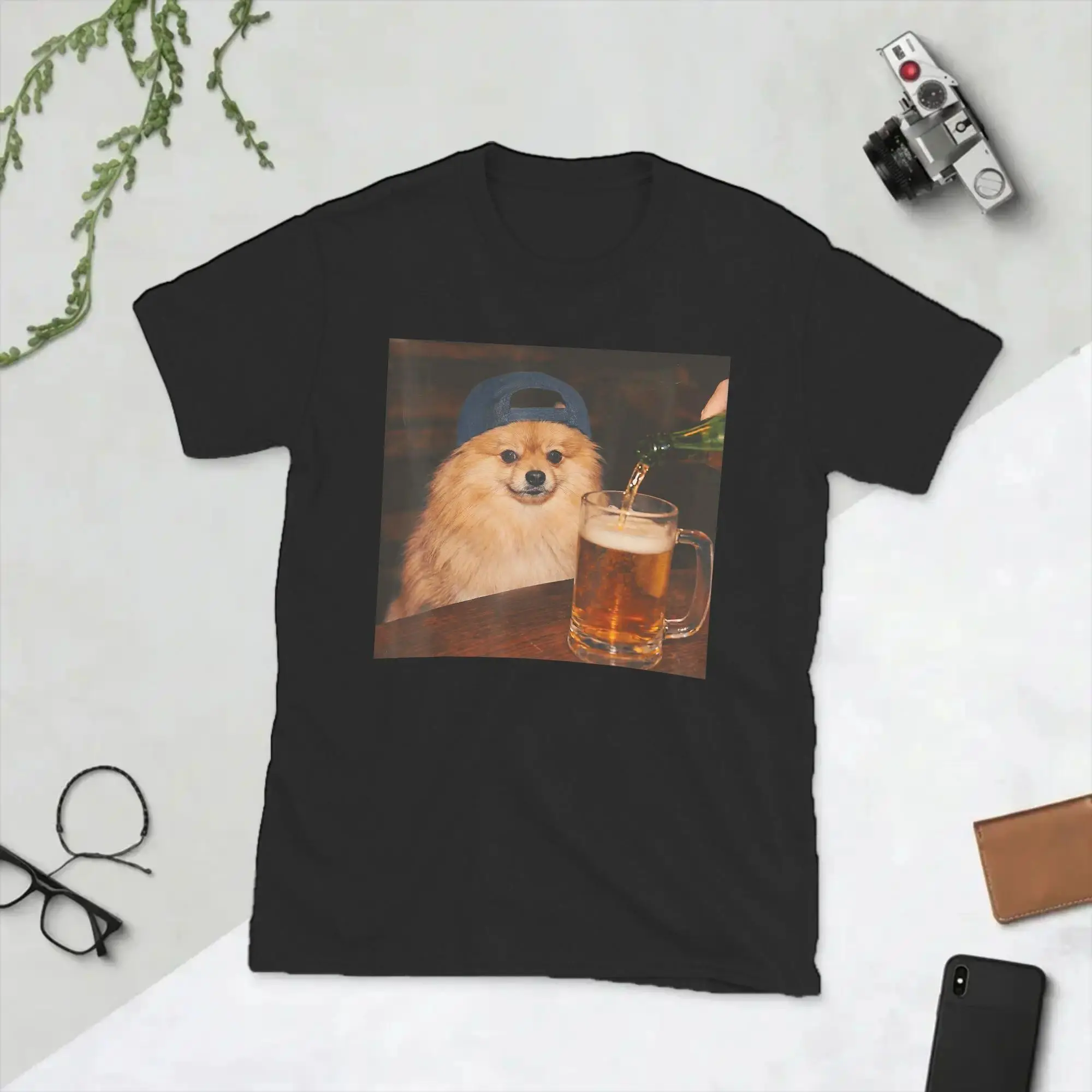 Pomeranian Drinking Beer Shirt Funny Fathers Day Dog Meme Men's T Shirts Tee Shirt Short Sleeve T-Shirt Cotton Summer Clothing