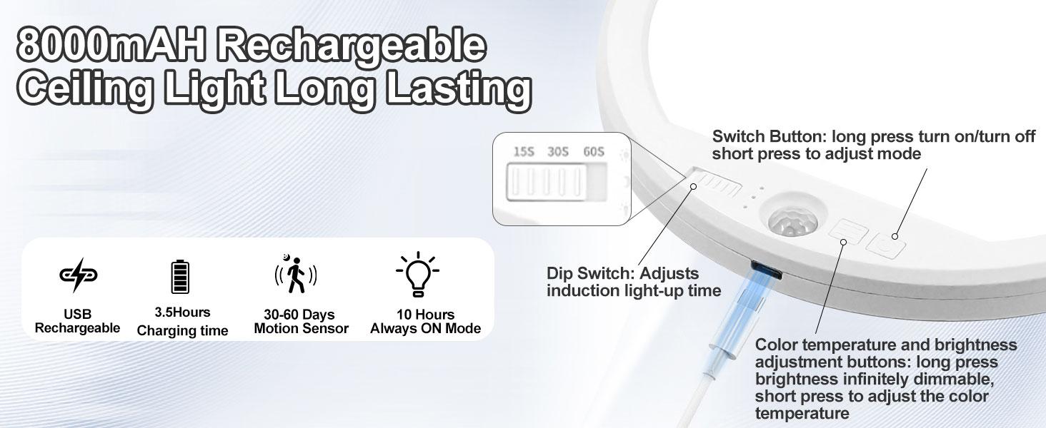 Sensor Ceiling Light with Remote Stick on Closet Light Battery Operated Ceiling Lights for Shower Shed Hallway Porch Stairs